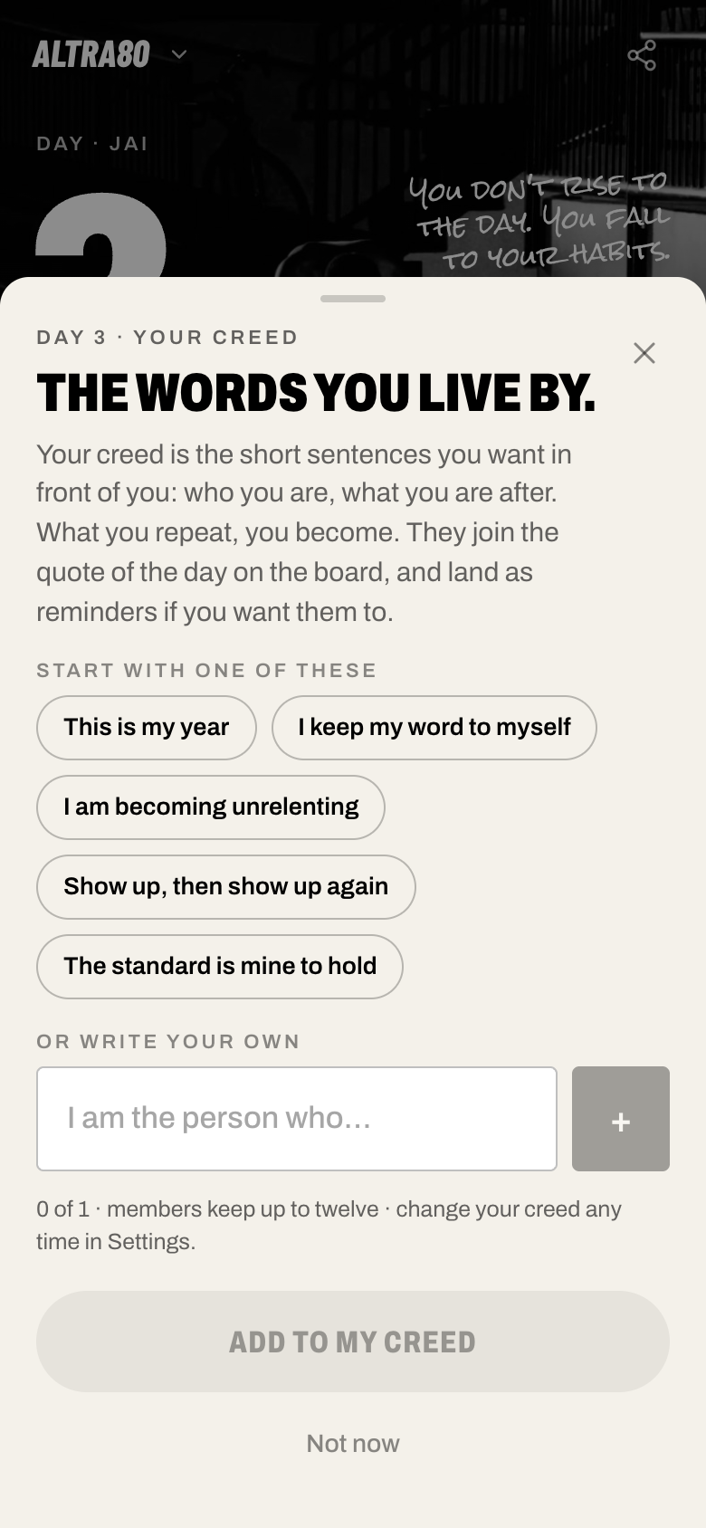 Your creed sheet, Day 3